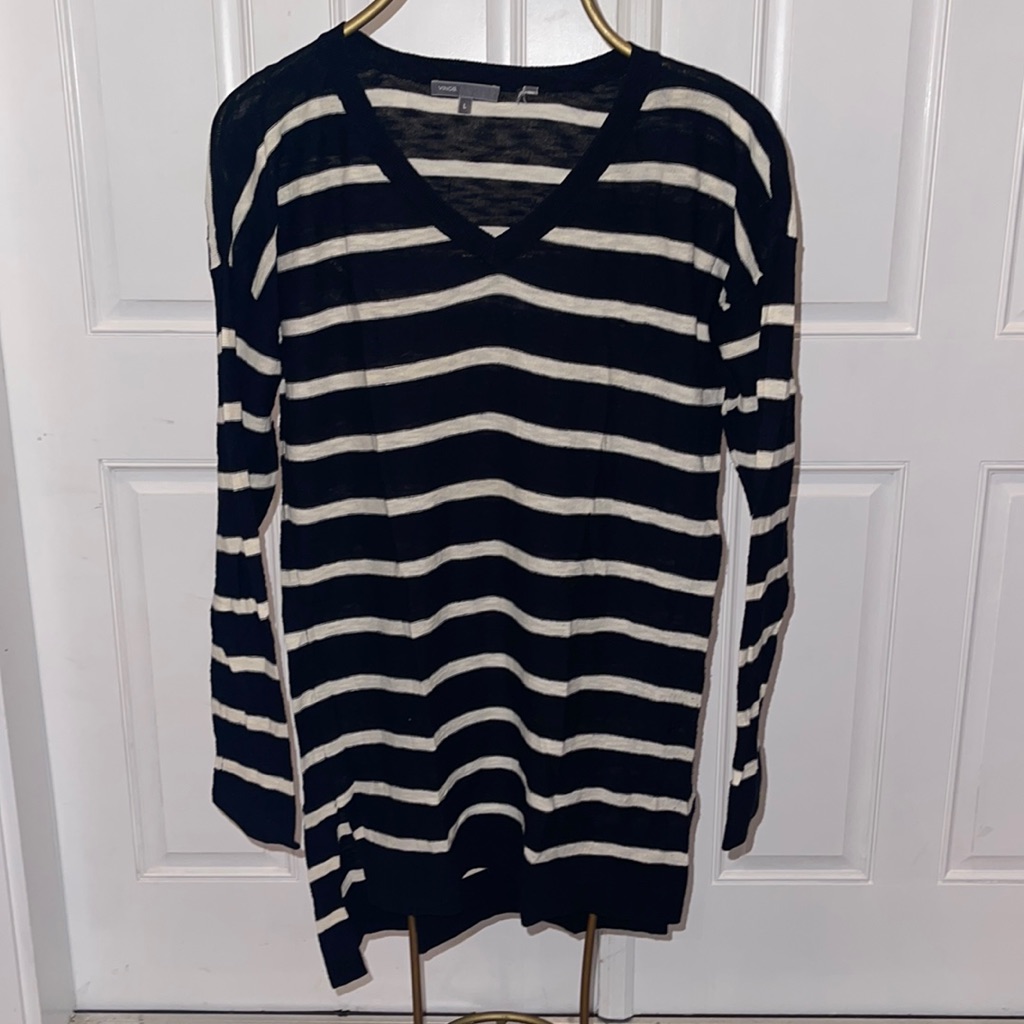 Vince Black And White Striped Lightweight Sweater